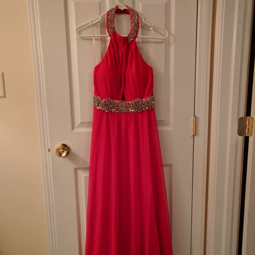 Halter Neck Long Prom Dress With Cutout Detail--in
